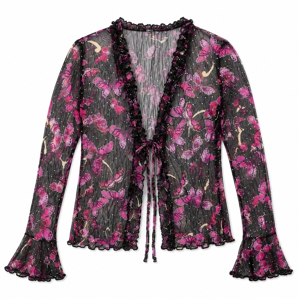Vintage‎ Top Juniors XL Butterfly Y2K Dark Fairy Grunge Whimsigoth Sequins Flare